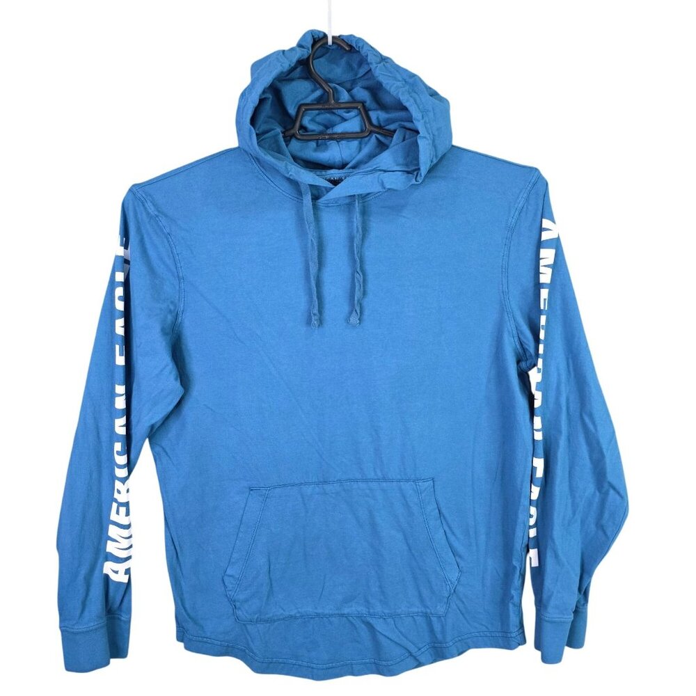 Mens American Eagle Blue Pullover Hoodie Super Soft Standard Fit Long Sleeve M
